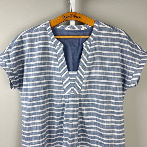 Athleta Stripe Barbados Dress Womens L Blue‎ White Stripe Pockets Nautical - Picture 2 of 7
